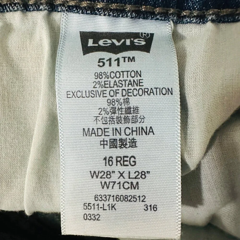 Levis 511 Slim Fit Boys Stretch Cotton Denim Jeans Medium Wash 16 Reg 28x28 - Picture 8 of 12